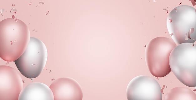 3D Rosa Prata Brilhante Balões de Ar Celebração Feliz Aniversário Parabéns com Glitter Confetti
