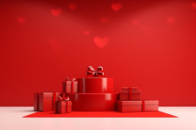 3d rosa roja y caja de regalo con un pequeño corazón en el libro extendido vista lateral Día de San Valentín