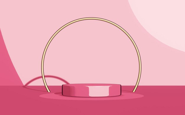 3D-rosafarbener Zylinder Bühnenpodium leer mit Schatten abstrakte geometrische kosmetische Schaufenster Sockel Hintergrund minimale moderne Szene Cartoon-Stil 3D-Render-Illustration