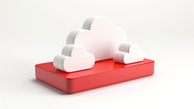 3D-rot-weißes Wolkensymbol im minimalistischen Stil, Cloud-Computing-Online-Service, digitale Technologie