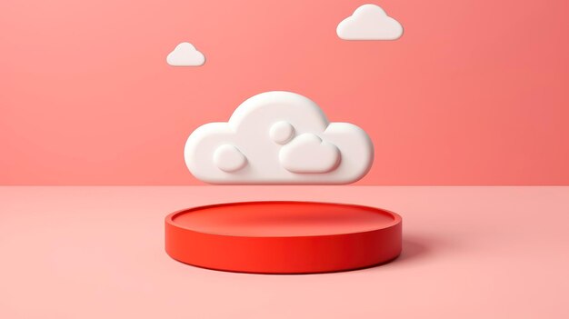 3D-rot-weißes Wolkensymbol im minimalistischen Stil, Cloud-Computing-Online-Service, digitale Technologiesicherheit