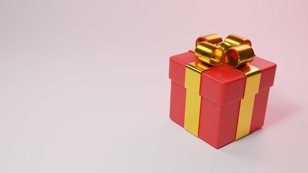 3D rote Geschenkbox mit Goldschleife 3D Render Urlaub Überraschungsbox Realistisches Symbol für Geschenk Geburtstag oder Hochzeit Banner Frauentag Valentinstag Weihnachten oder Thanksgiving