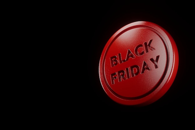 3D-rote Ikone des Black Friday-Rabatts auf schwarzem Hintergrund rendern