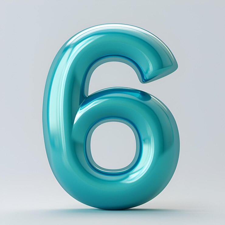3d Royal Teal Blue número 6 flotando sobre un fondo blanco