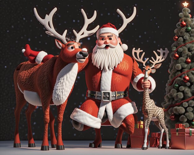 3d santa claus y renos