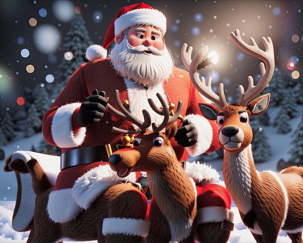 3d santa claus y renos