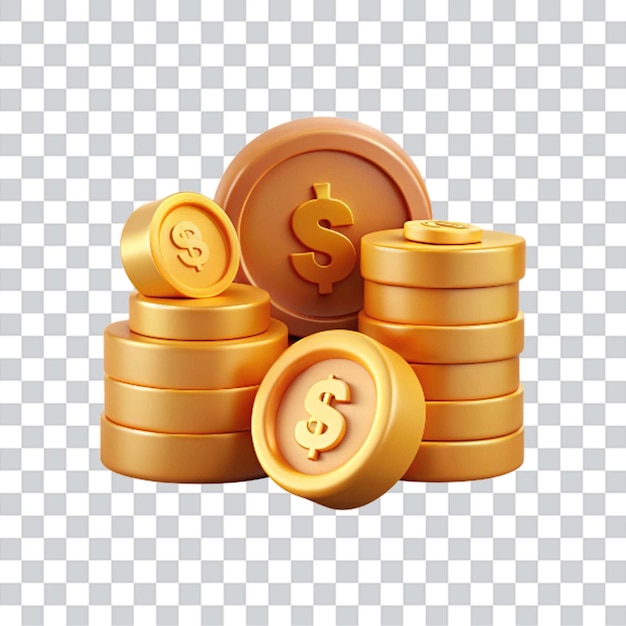 3D-Satz von Ikonen für Goldmünzen Stapel von Geld