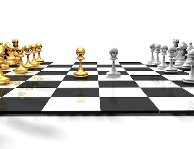 3D-Schachbrett mit chess.business-Konzept. gerenderte Illustration