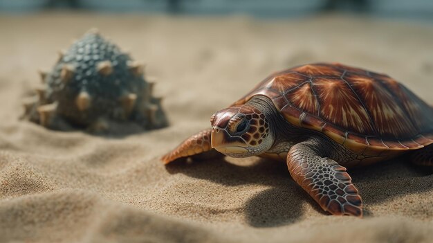 3D-Schildkröten-Illustration im klaren Meer