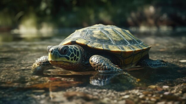 3D-Schildkröten-Illustration im klaren Meer