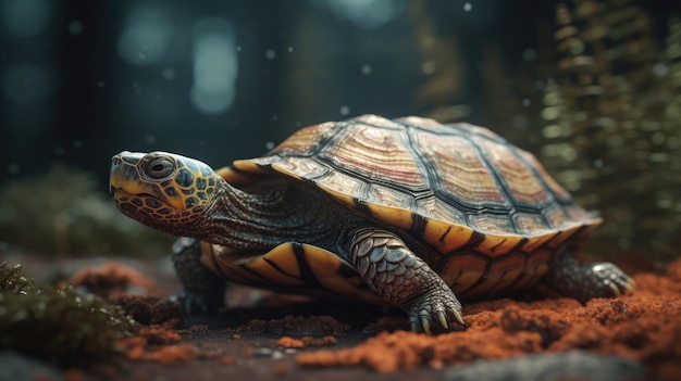 3D-Schildkröten-Illustration im klaren Meer