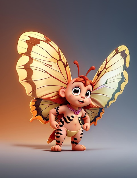 3D-Schmetterlingskind-Cartoon-Figur Foto Ai generiert