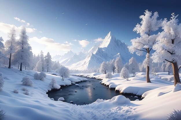 3d schneebedeckte Winterlandschaft