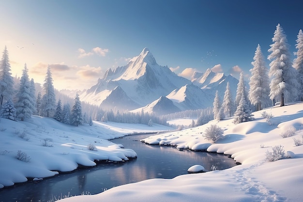 3d schneebedeckte Winterlandschaft