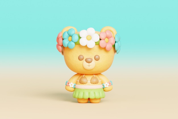 3D-schöne Bär Hawaiian Charakter Sommer tropischen Urlaubsurlaub