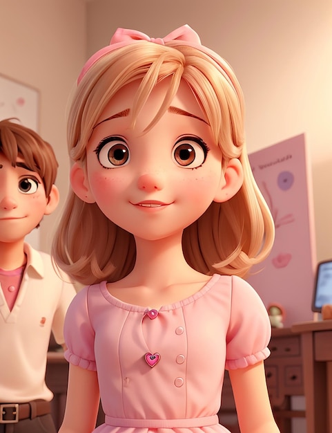 3D-Schönes Mädchen und Junge Charakterfoto Ai generiert