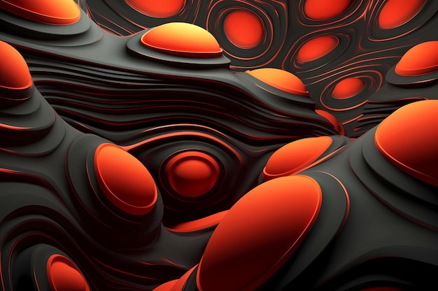 3D-Schwarz-Orange-Abstrakt-Wellen-Bumpy-Kunst-Hintergrund Generative KI