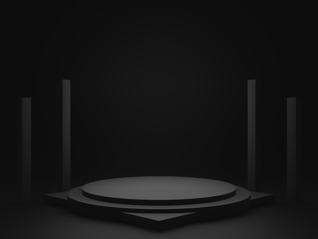 3D schwarze geometrische Bühne Dunkler Raumhintergrund