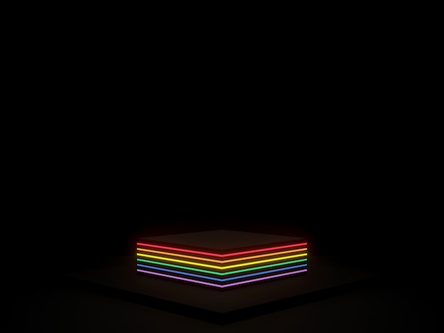 3D schwarzes Display Podium weiße Regenbogen-Neonlichter