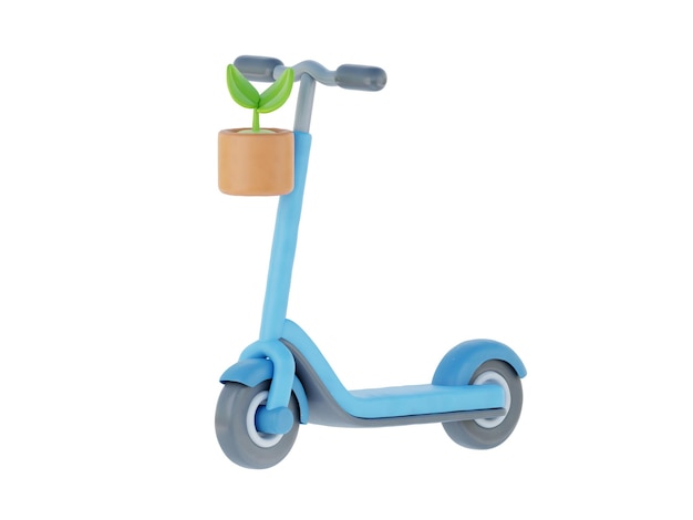 3d scooter elétrico verde energia limpa ambiente energia alternativa estilo de desenho animado renderização 3d