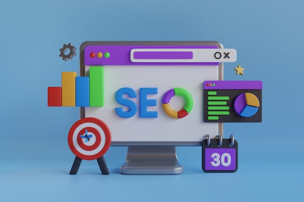 3D-SEO-Optimierung, Webanalyse und SEO-Marketing. SEO-Schnittstelle für Website-Strategie