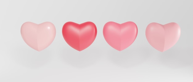 3d set corazones rosas sobre fondo rosa Concepto de saludo festivo 3d ilustración realista