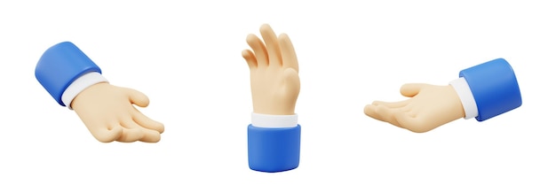 3D-Set Geben von Handgesten mit einer leeren offenen Handfläche, um etwas anzubieten oder zu zeigen