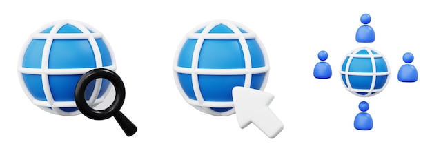 Foto 3d set internet ou world wide web icon world globe network conceito de design da internet