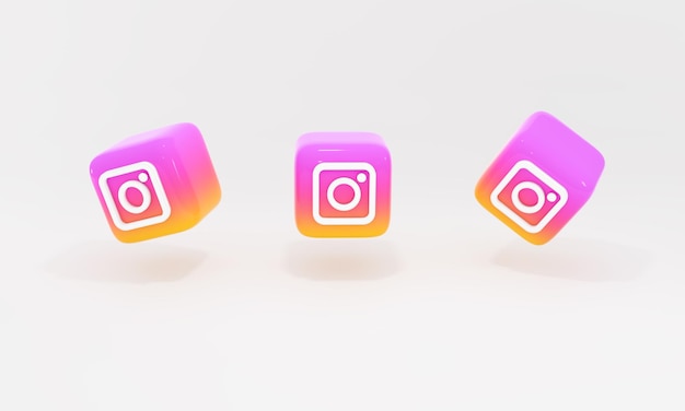 3D-Set von Instagram-Symbolen in einem Würfel beliebtes Social-Media-Instagram-Logo 3D-realistische Illustration Russland Moskau 19022022