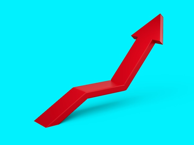 3d seta de indicação vermelha 3d simples seta para cima isolada em fundo ciano ilustração 3d