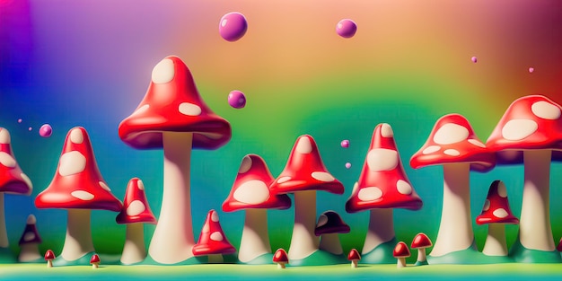 3D, Setas amanita multicolores