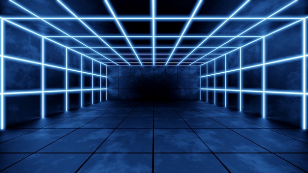 Foto 3d-simulation rendern dunkelkammer leeres design wand illustration glühen