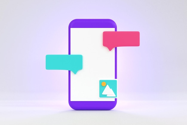3D-Smartphone mit Textnachrichten mit 3D-Rendering