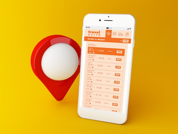 3d Smartphone mit Web für das Kaufen von Flugtickets auf der mobilen App