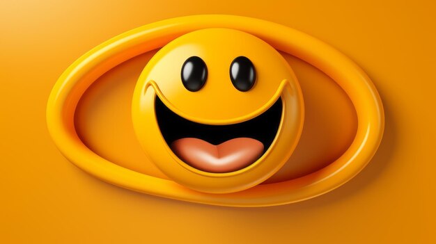 Foto 3d-smiley-gesicht mit zunge auf orangefarbenem hintergrund