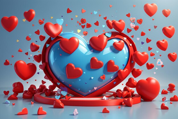 3d social media plataforma en línea concepto de comunicación social en línea en aplicaciones marco de foto con corazón y amor icono emoji como y jugar en iconas de burbuja roja concepto de renderización vectorial de corazón 3d