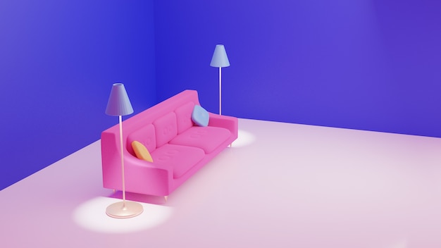 3d sofá rosa bonito renderização