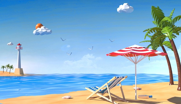 3d sommerferien auf dem strandillustrationshintergrund