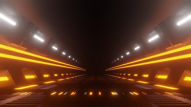 3D Spaceship Science ficiton Room Túnel neon brilhante luz de fundo e luz de velocidade iluminada