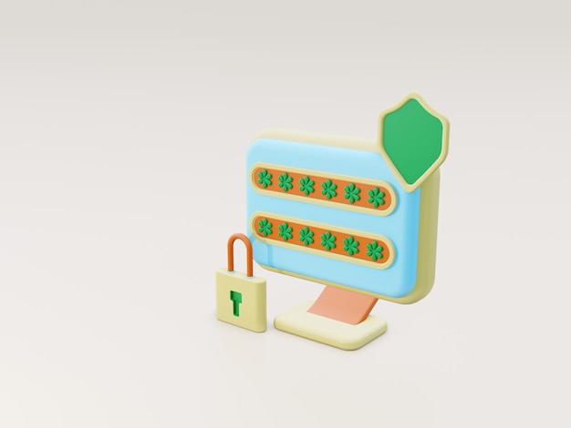 3D-Speicherkennwort und Kontografik zur Veranschaulichung oder Symbol in gelbgrüner und blauer Farbe