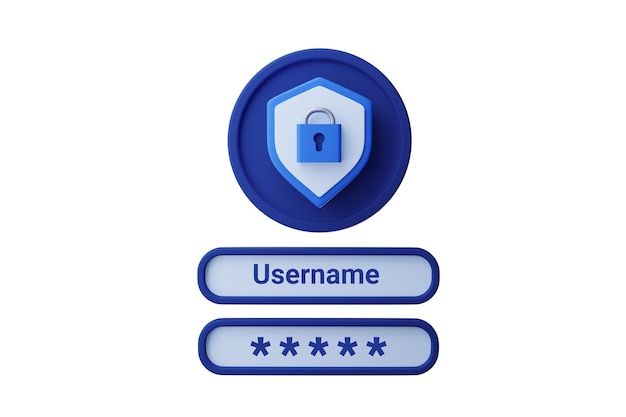 3D-Sperre und Passwortfeld. Sicherheit personenbezogener Daten. Render-Illustartion auf weißem Hintergrund