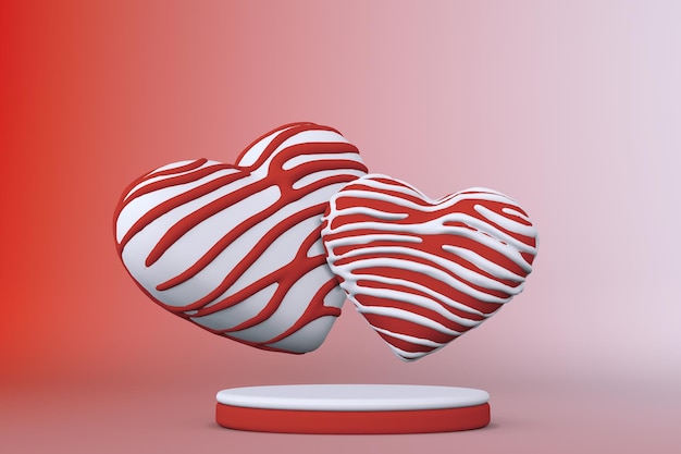 3D St Valentine Day fundo mínimo branco vermelho com pódio e forma de coração doce Design criativo