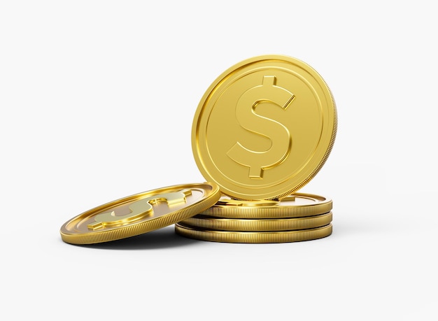 3d-Stapel von goldenen US-Dollar-Münzen Glänzende abgerundete Münzen Stapel auf weißem Hintergrund 3d-Illustration