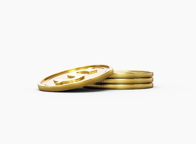 3d-Stapel von goldenen US-Dollar-Münzen Glänzende abgerundete Münzen Stapel auf weißem Hintergrund 3d-Illustration