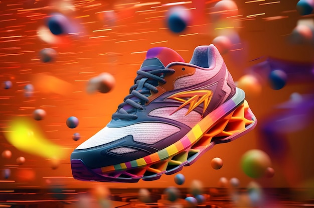 3D-Stil des farbenfrohen Neon-Futuristischen Metaverse-Mode-Sneaker-Schuhprodukts