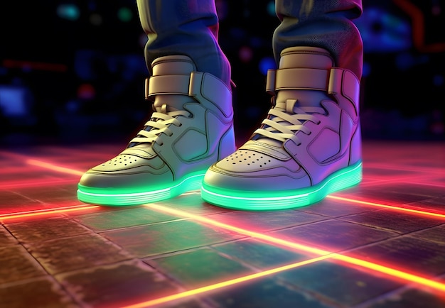 3D-Stil des farbenfrohen Neon-Futuristischen Metaverse-Mode-Sneaker-Schuhprodukts