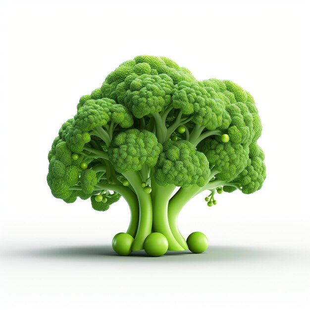3D-Stil-Design von grünem Brokkoli auf weißem isolierten Hintergrund