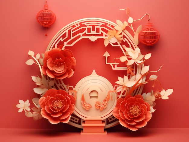 3D-Stil minimalistische chinesische Neujahrsfeier-Komposition