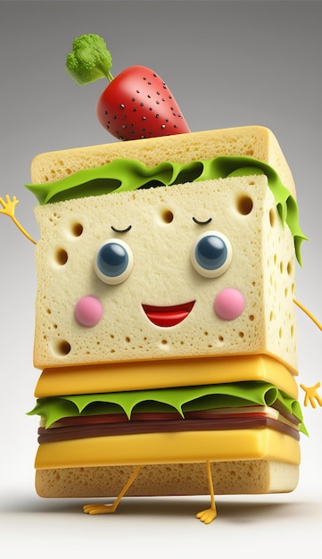 3D-süße Cartoon-Sandwich-Figur