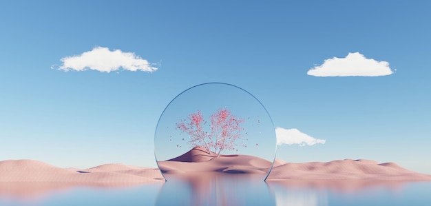 3D Surreal Beautiful Dream land background Dune abstrato na paisagem de inverno com geometria